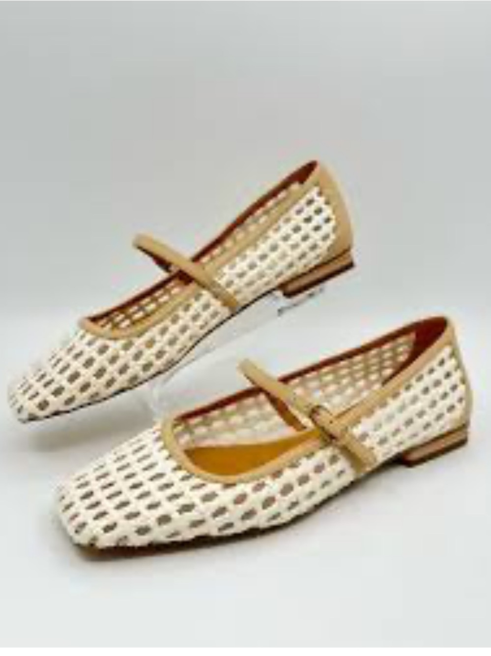 Franco Sarto Ivory Woven Mary Jane Flats with Tan Trim Women’s Size 9